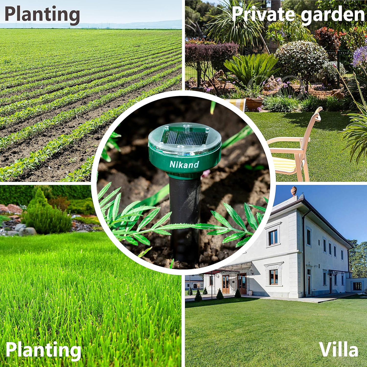 Gopher Repellent Ultrasonic Solar Powered - Mole Repellent Stakes Outdoor Pet Safe - Groundhog Repeller Snake Rodent Gopher Spikes Chaser - Sonic Mole Deterrent Devices (4)